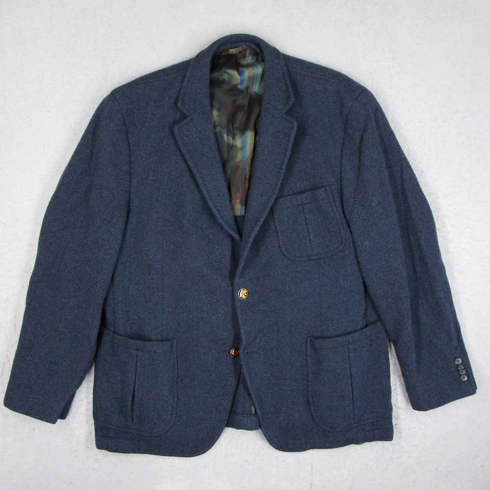 Kroon Fleetwood Mens Blue Wool Herringbone Blazer Sport Coat R42 SK1860 W13223